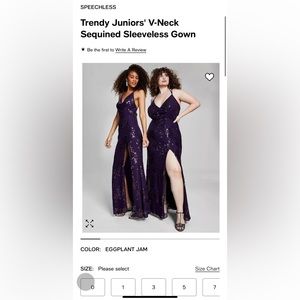 Macy’s Speechless Embroidered Sequin Mesh Surplice Gown (eggplant color)